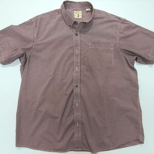 Red Head Bad Bear Gingham Check Button Up Short Sleeve Shirt Casual Maroon XL